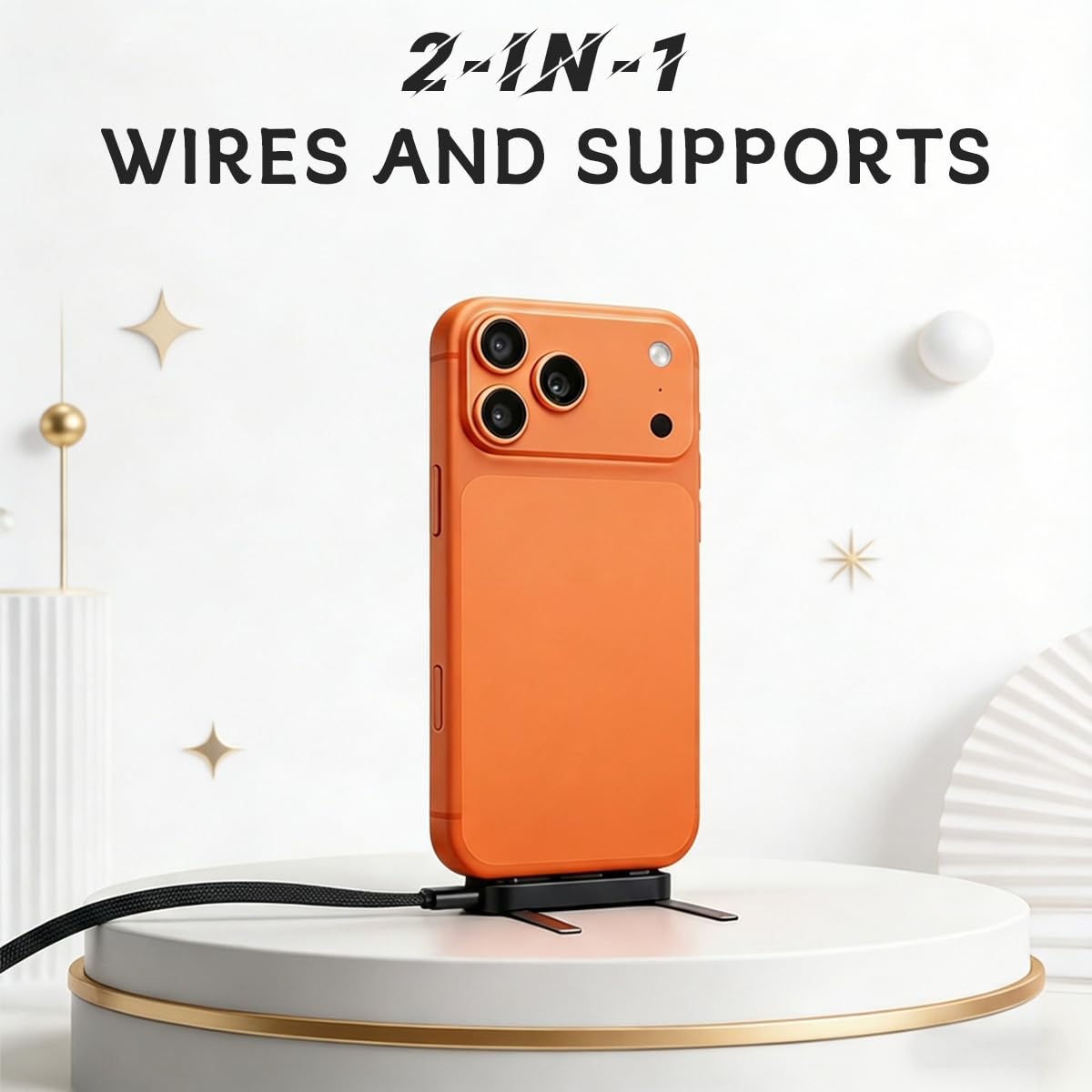 حامل غير مرئي وكابل شحن سريع USB-C 2 في 1