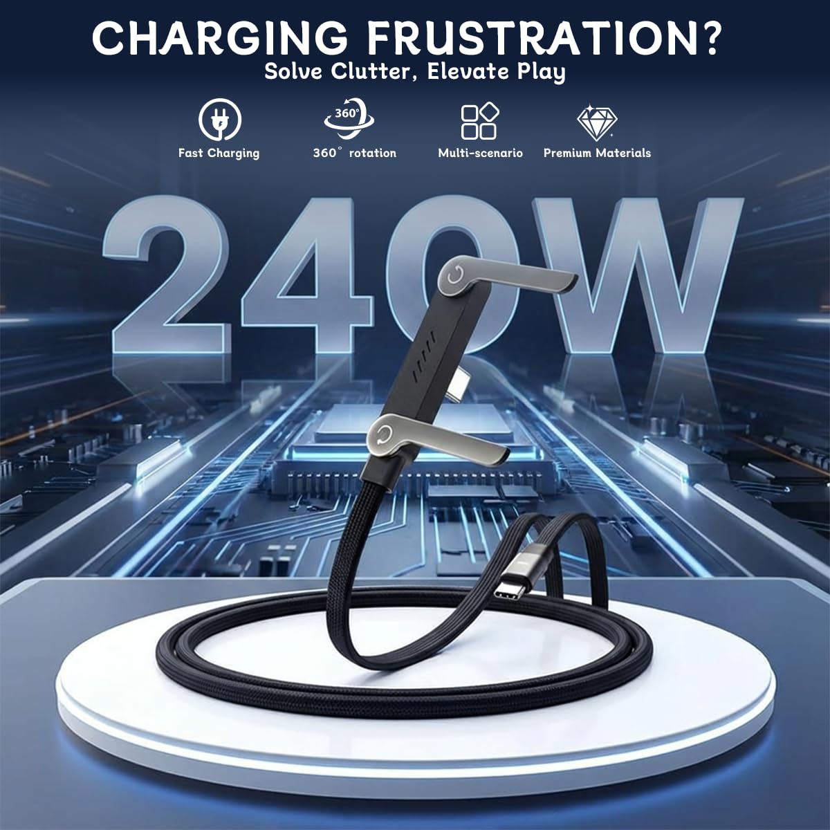 حامل غير مرئي وكابل شحن سريع USB-C 2 في 1